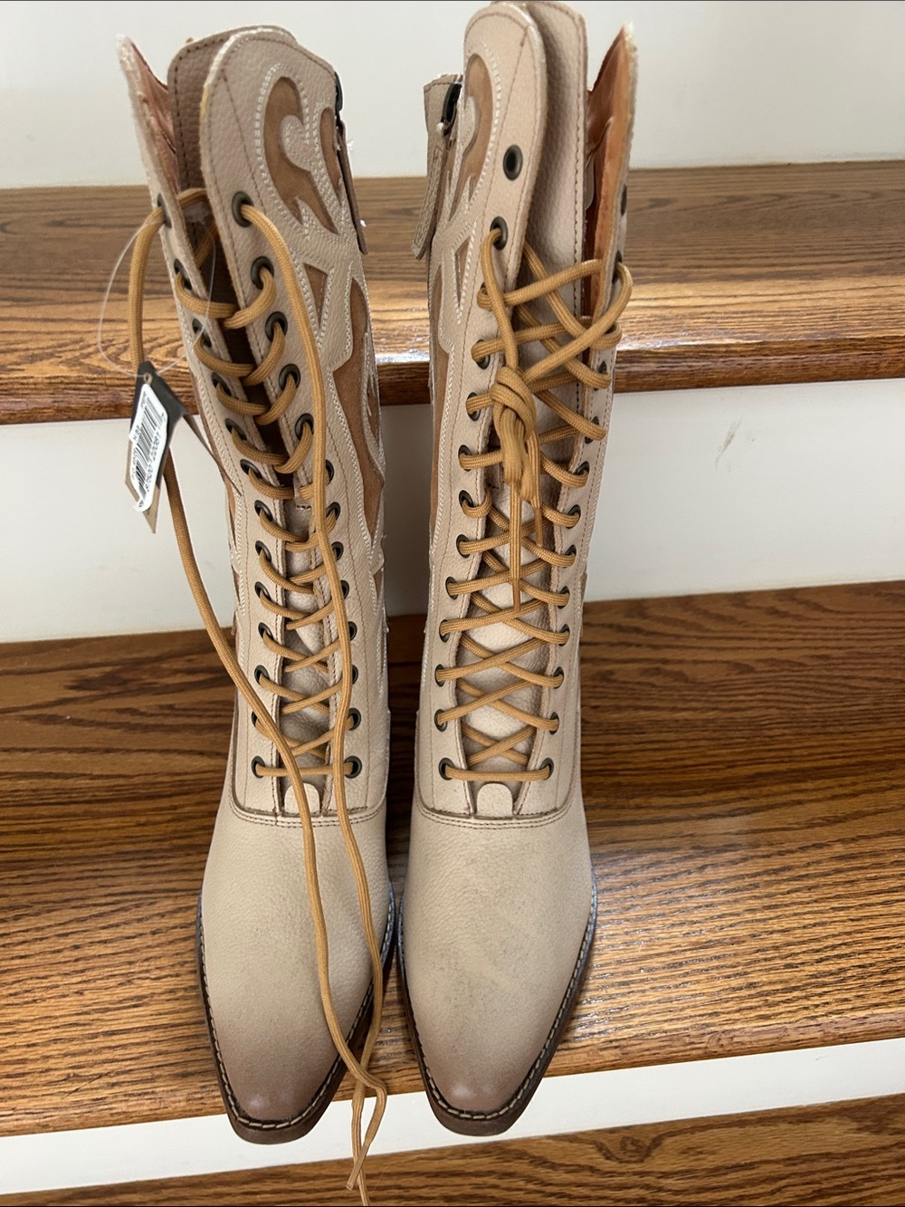 Dingo  Beige Lace-Up Western Boots - Picture 4 of 4